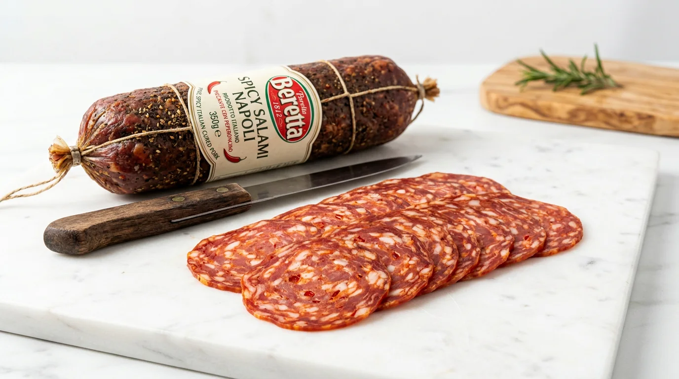 Salami sliced for serving