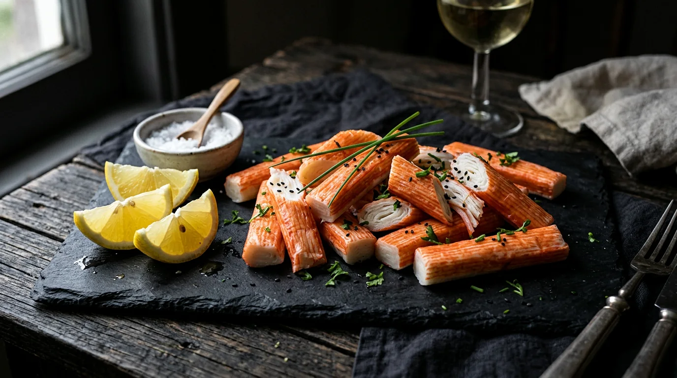 Surimi served with lemon and herbs